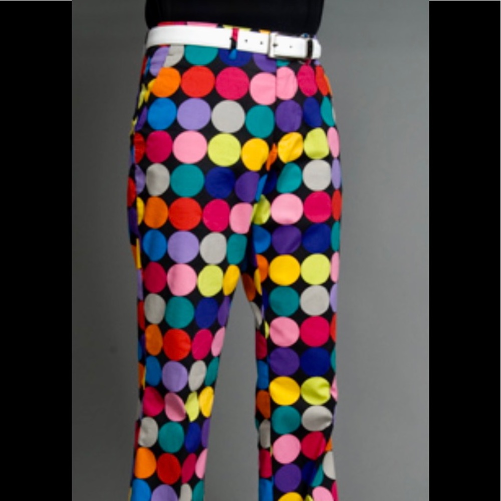 LoudMouth Black Discoball mens multicolor polka dot golf pants